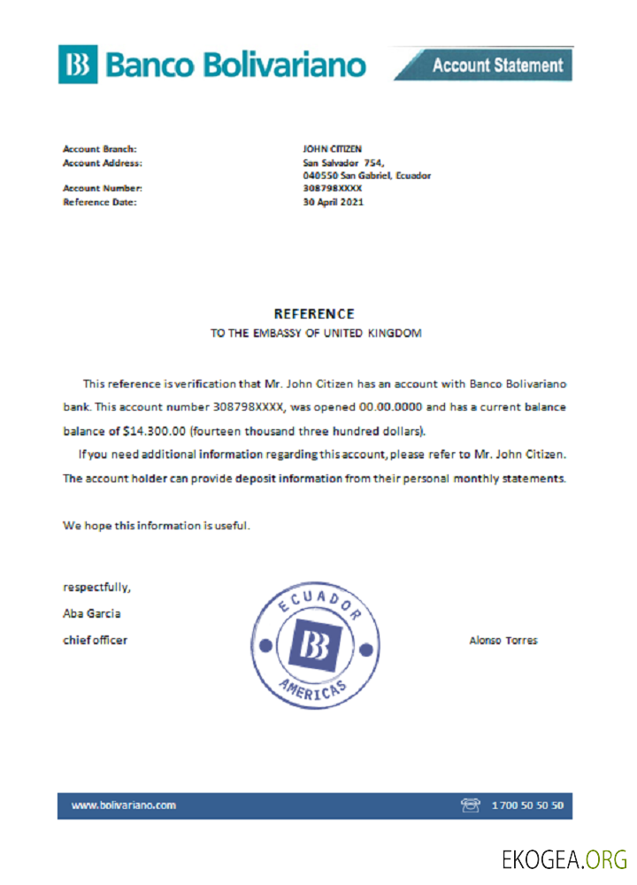 Équateur , Banco Bolivariano bank , reference